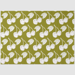 Witte Houtsnede Cherry Design op Olijfgroen Tissuepapier