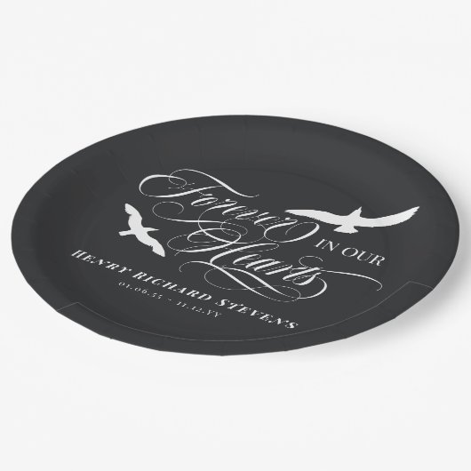 Witte houtvogels voor altijd in ons hart Schimmels Papieren Bordje (Gekanteld)