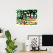 Witte Huis Amerikaanse Vlag Bos Bomen Poster (Thuiskantoor)