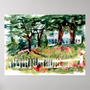 Witte Huis Amerikaanse Vlag Bos Bomen Poster