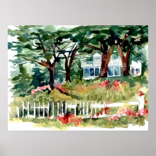 Witte Huis Amerikaanse Vlag Bos Bomen Poster (Voorkant)