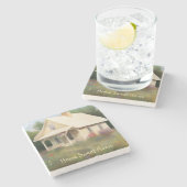 Witte Huis Housewarming Stenen Onderzetter (Zijkant)