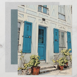  Witte Huis Plant Blauw Grijs ScrapbookPaper