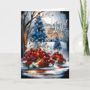 Witte Huis Rode Witte Blauwe Kerstbomen Kaart