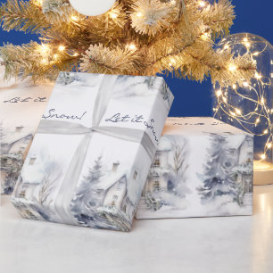 Witte huizen in de sneeuw laten het sneeuwen cadeaupapier