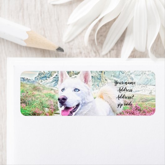 Witte husky-adresetiketten etiket (Insitu)