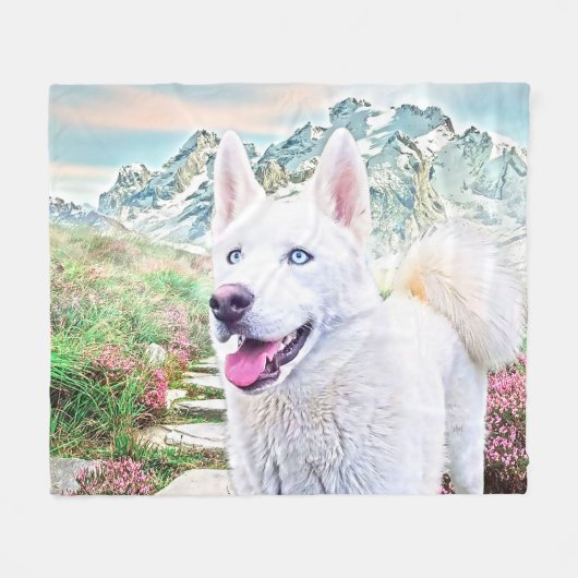 Witte husky dog fleece deken (Voorkant (Horizontaal))