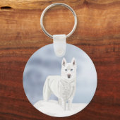 Witte Husky tegen Sneeuwlandschap Sleutelhanger (Achterkant)