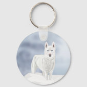 Witte Husky tegen Sneeuwlandschap Sleutelhanger (Achterkant)