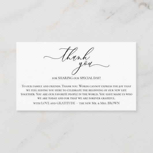 Witte huwelijksfeest ceremonie foto dank je informatiekaartje (Voorkant)