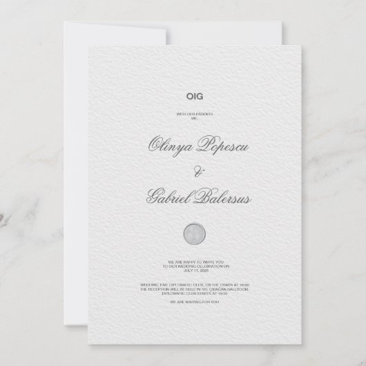 Witte huwelijksuitnodiging met gouden penseelstrek kaart (Voorkant)