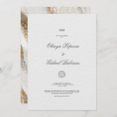 Witte huwelijksuitnodiging met gouden penseelstrek kaart (Voorkant / Achterkant)