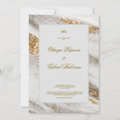 Witte huwelijksuitnodiging met gouden penseelstrek kaart (Voorkant)