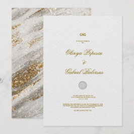 Witte huwelijksuitnodiging met gouden penseelstrek kaart