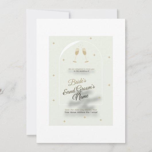 Witte huwelijksuitnodiging met moderne blauwe bedr kaart (Voorkant)