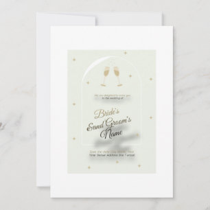 Witte huwelijksuitnodiging met moderne blauwe bedr kaart