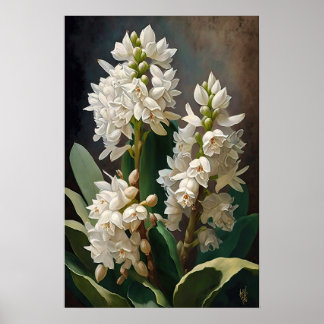 Witte Hyacint Bloem Kunstprint Poster