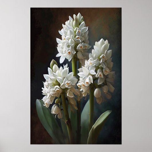 Witte Hyacint Bloemenkunst Print Poster (Voorkant)