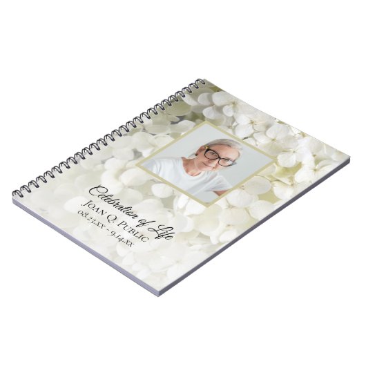 Witte Hydrangea Bloem Viering van het Leven Begraf Notitieboek (Linkerzijde)