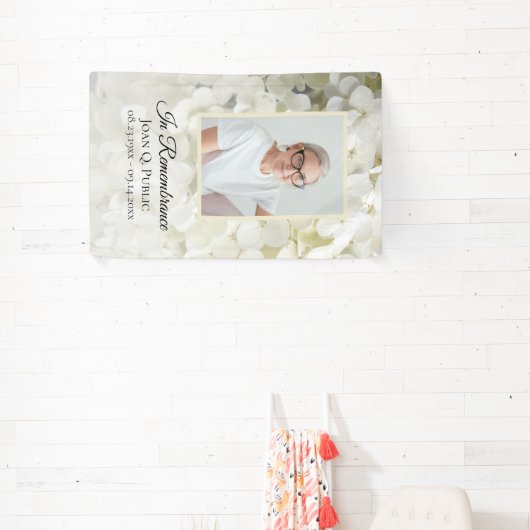 Witte Hydrangea Bloem Viering van het Leven Begraf Spandoek (Insitu)