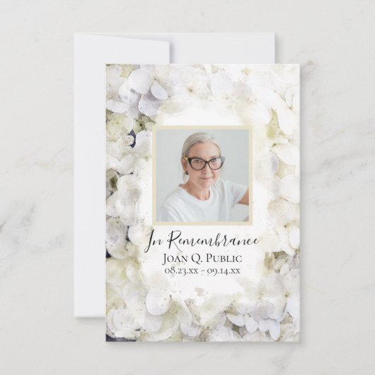 Witte Hydrangea Bloem Waterverf Begrafenis Sympath Bedankkaart (Voorkant)
