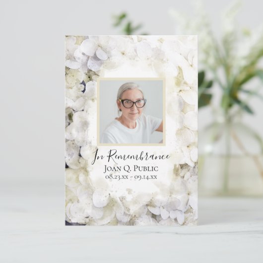 Witte Hydrangea Bloem Waterverf Begrafenis Sympath Bedankkaart (Staand voorkant)