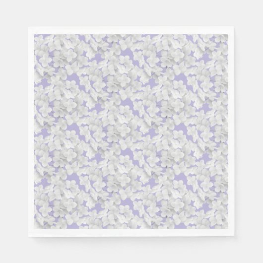 Witte Hydrangea bloemblaadjes op Paarse Servet (Voorkant)