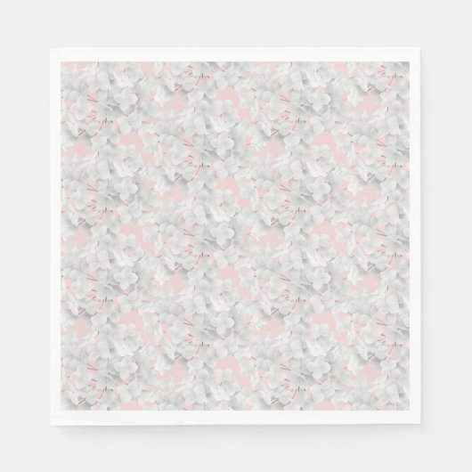 Witte Hydrangea bloemblaadjes op roze Servet (Voorkant)