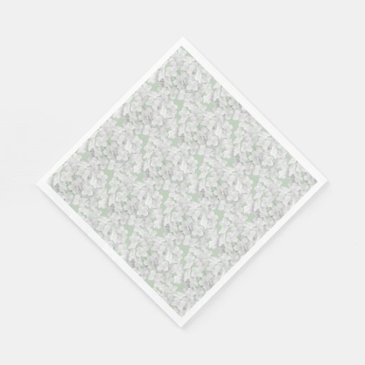 Witte Hydrangea bloemblaadjes op salie Servet (Hoek)