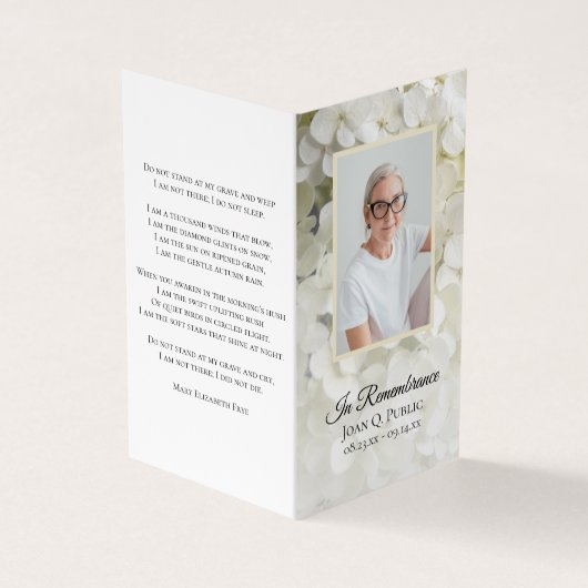 Witte Hydrangea Bloemen Begrafenis Gebed Visitekaartje (Buitenkant)