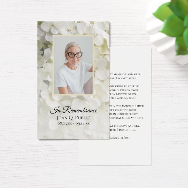 Witte Hydrangea Bloemen Begrafenis Gebed Visitekaartje (Bureau)