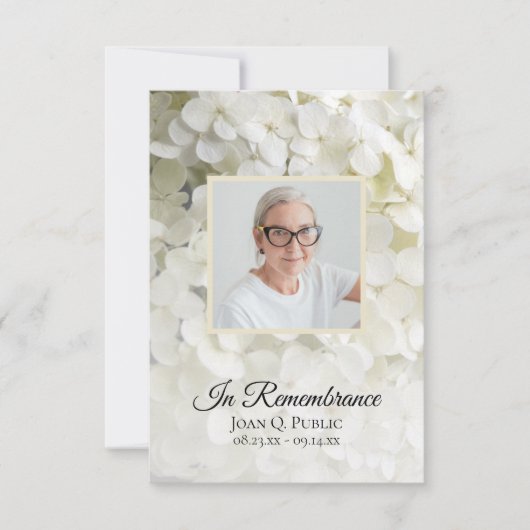 Witte Hydrangea Bloemen Begrafenis Sympathie Bedankkaart (Voorkant)