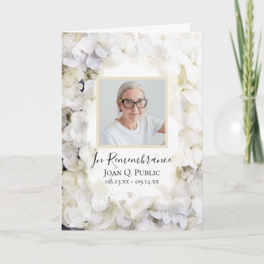 Witte Hydrangea Bloemen Begrafenisdienst gevouwen Programma (Voorkant)