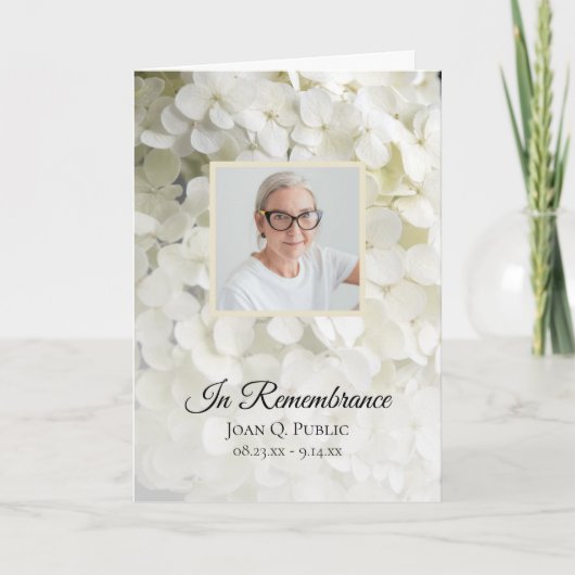 Witte Hydrangea Bloemen Begrafenisdienst gevouwen Programma (Voorkant)