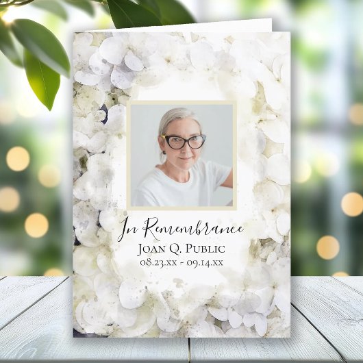 Witte Hydrangea Bloemen Begrafenisdienst gevouwen Programma