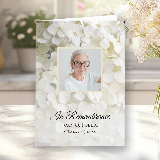 Witte Hydrangea Bloemen Begrafenisdienst gevouwen Programma