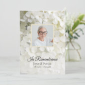 Witte Hydrangea Bloemen Begrafenisdienst Programmakaart (Staand voorkant)