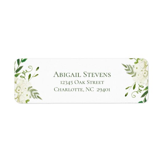 Witte Hydrangea Bloemen Bruiloft Retouradres Etiket (Voorkant)