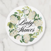 Witte Hydrangea Bloemen Krans Baby shower Bedankjes Labels (Voorkant)