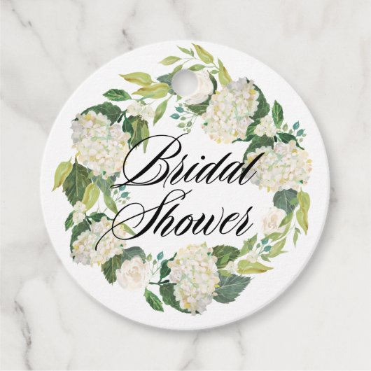 Witte Hydrangea Bloemen Krans Bruidsfeest Bedankjes Labels (Voorkant)