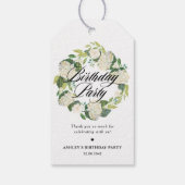 Witte Hydrangea Bloemen Krans Verjaardagsfeest Cadeaulabel (Achterkant)