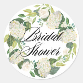 Witte Hydrangea Bloemen Krans Vrijgezellenfeest Ronde Sticker