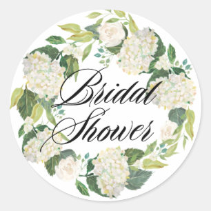 Witte Hydrangea Bloemen Krans Vrijgezellenfeest Ronde Sticker