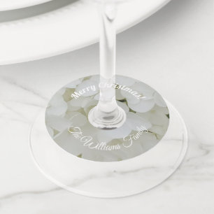 Witte Hydrangea Bloemen Naam en tekst toevoegen Wijnglaslabel