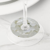 Witte Hydrangea Bloemen Naam en tekst toevoegen Wijnglaslabel (Dichtbij)