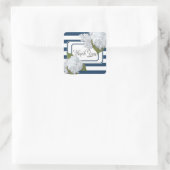 Witte Hydrangea Bloemen Nautische Marine Blauw Ges Vierkante Sticker (Tas)