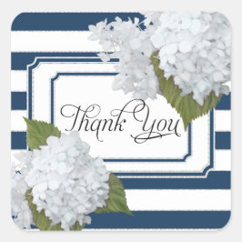 Witte Hydrangea Bloemen Nautische Marine Blauw Ges Vierkante Sticker