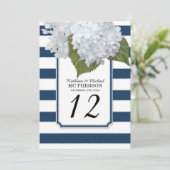 Witte Hydrangea Bloemen Navy brede strepen Kaart (Staand voorkant)