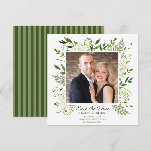 Witte Hydrangea Bloemen Waterverf Foto Bruiloft Save The Date (Voorkant / Achterkant)