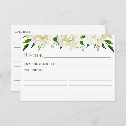 Witte Hydrangea Bloemen Waterverf Recept Kaart (Voorkant / Achterkant)